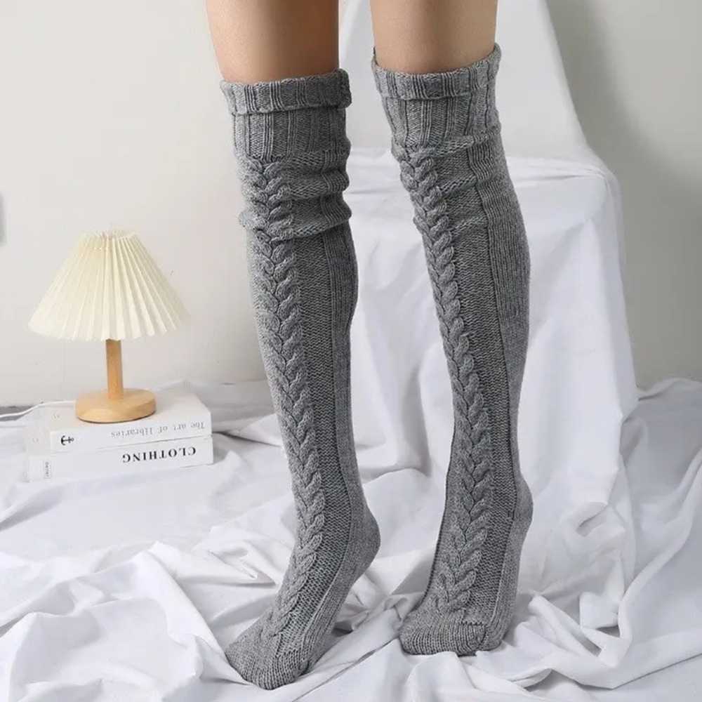 NWT Grey Thigh High Cable Knit Socks